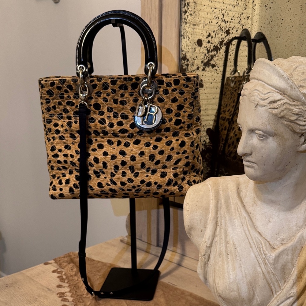Christian Dior Lady Dior Leopard Large Satchel w/Crossbody Strap